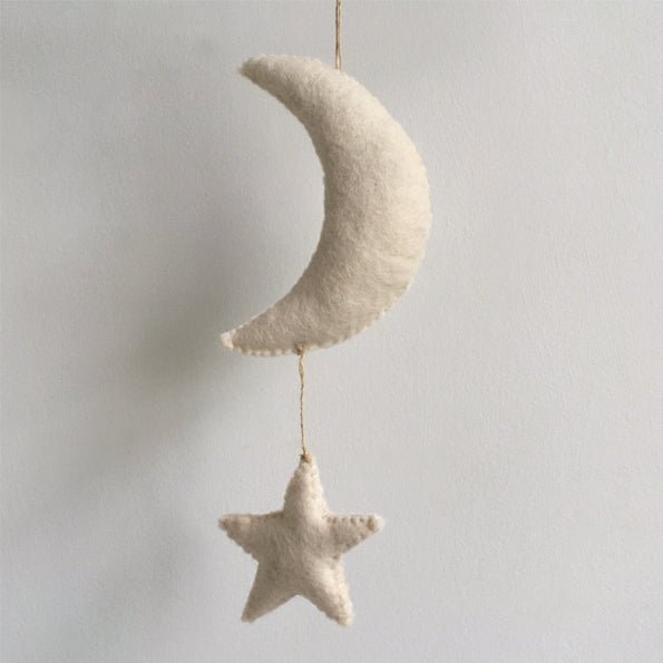 Cream Felt Decorations - Moon & Star