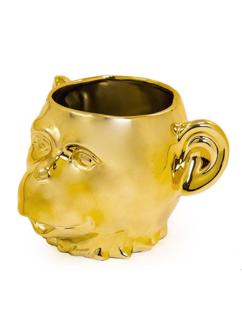 Gold Plated Ceramic Monkey Face Pot / Vase/planter