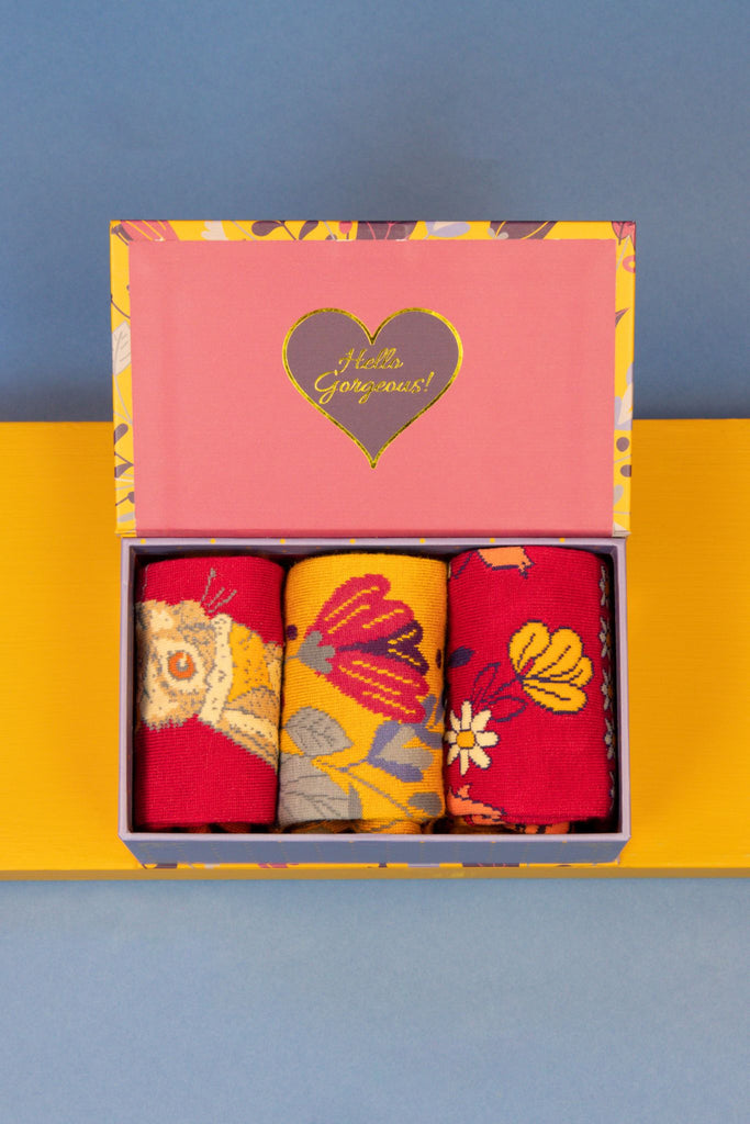 Ladies Delicate Floral Mustard Sock Box
