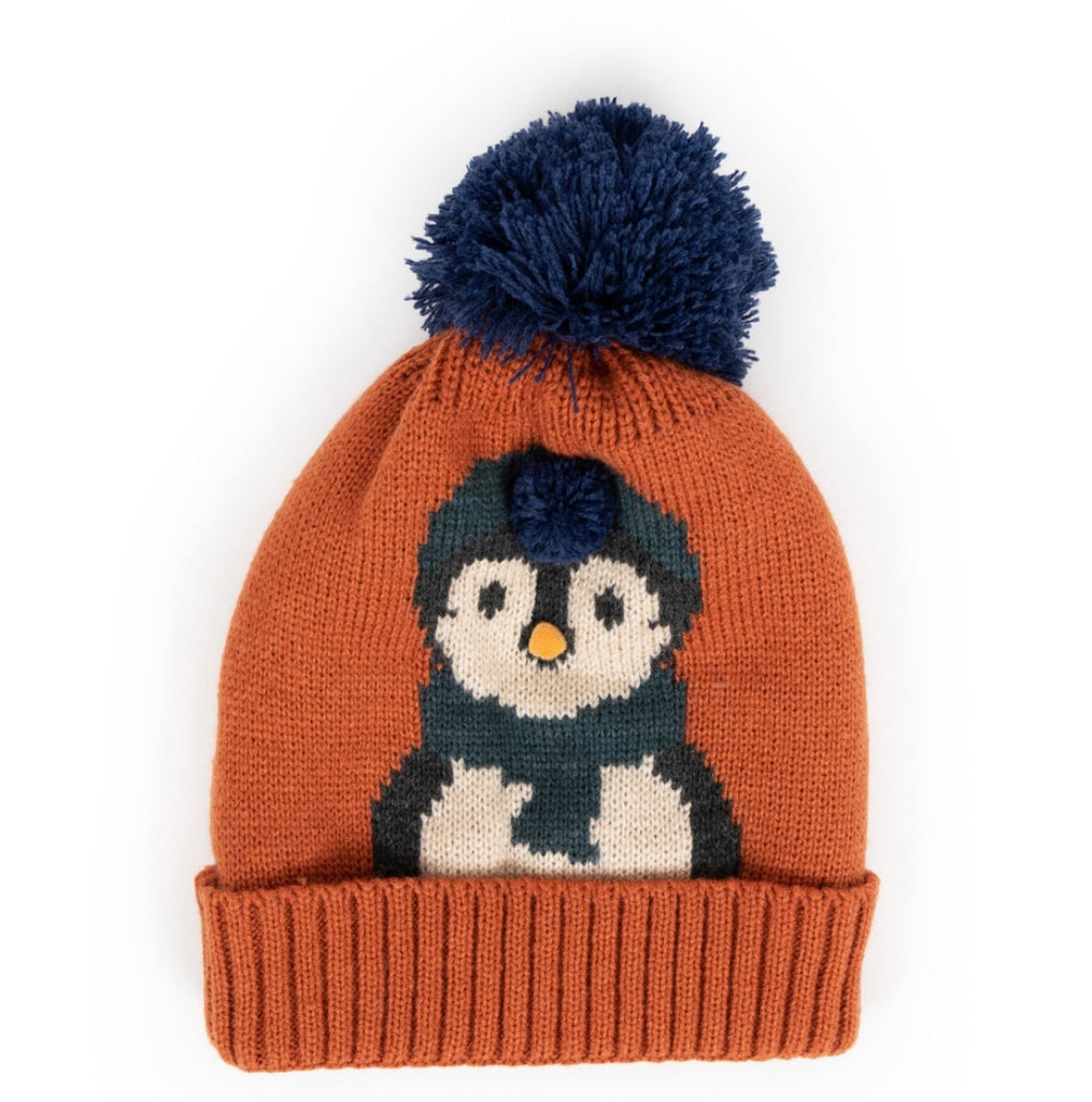 Cosy Kids Penguin Hat- Tangerine