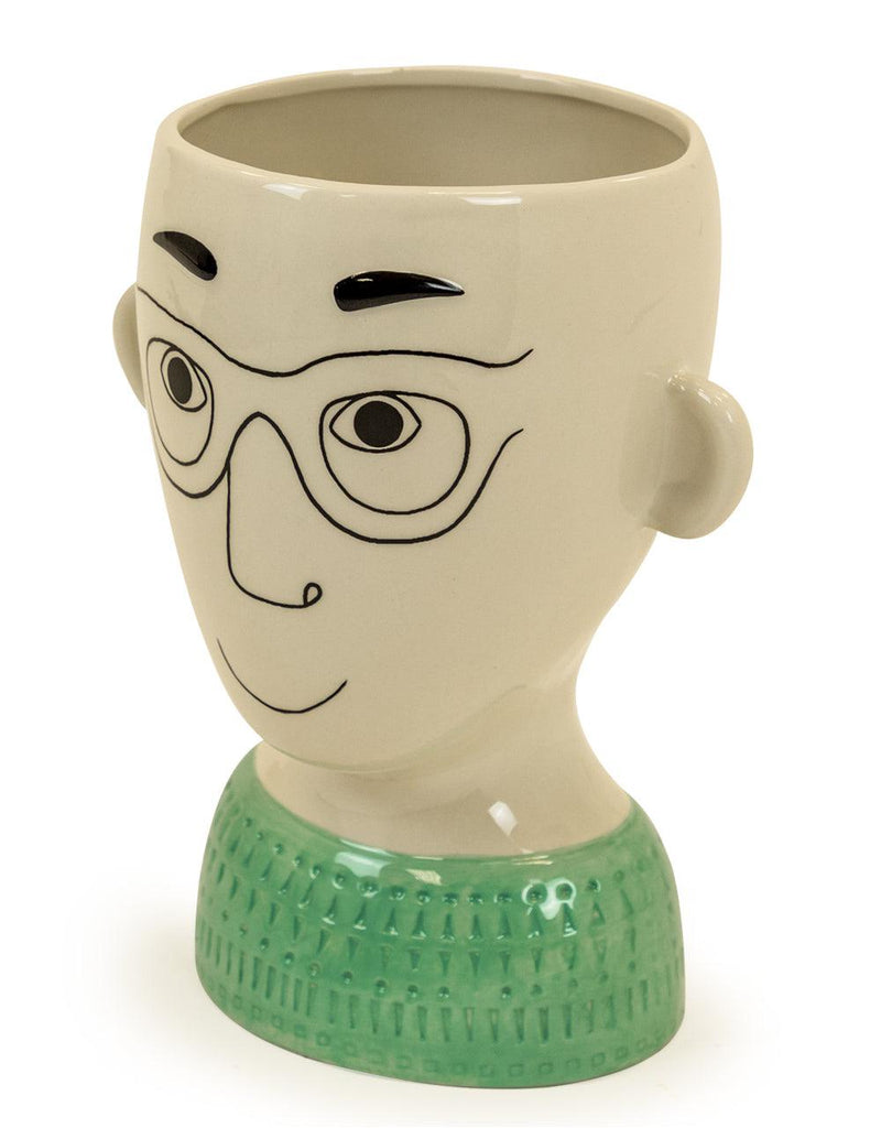 Ceramic Doodle Man's Face Vase/planter