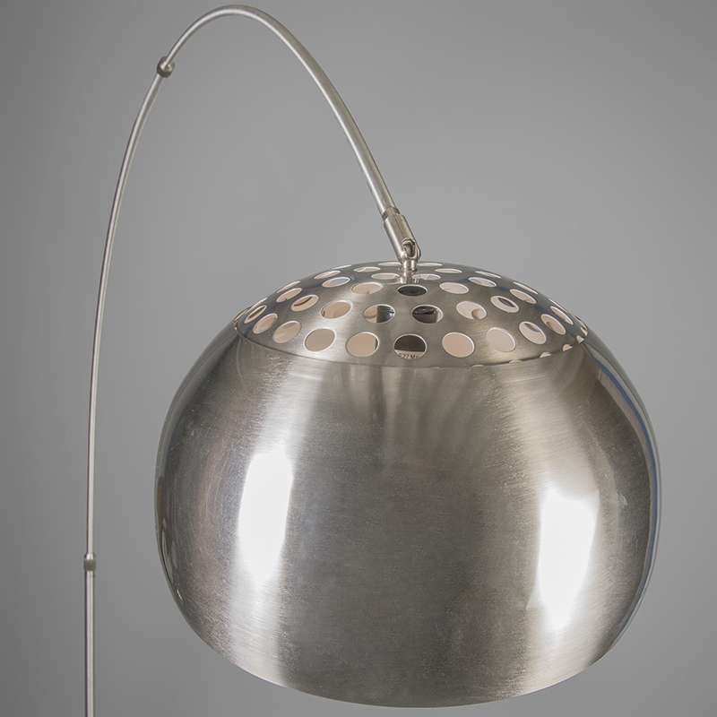 Large Steel Arc Lamp with Black Round Marble Base