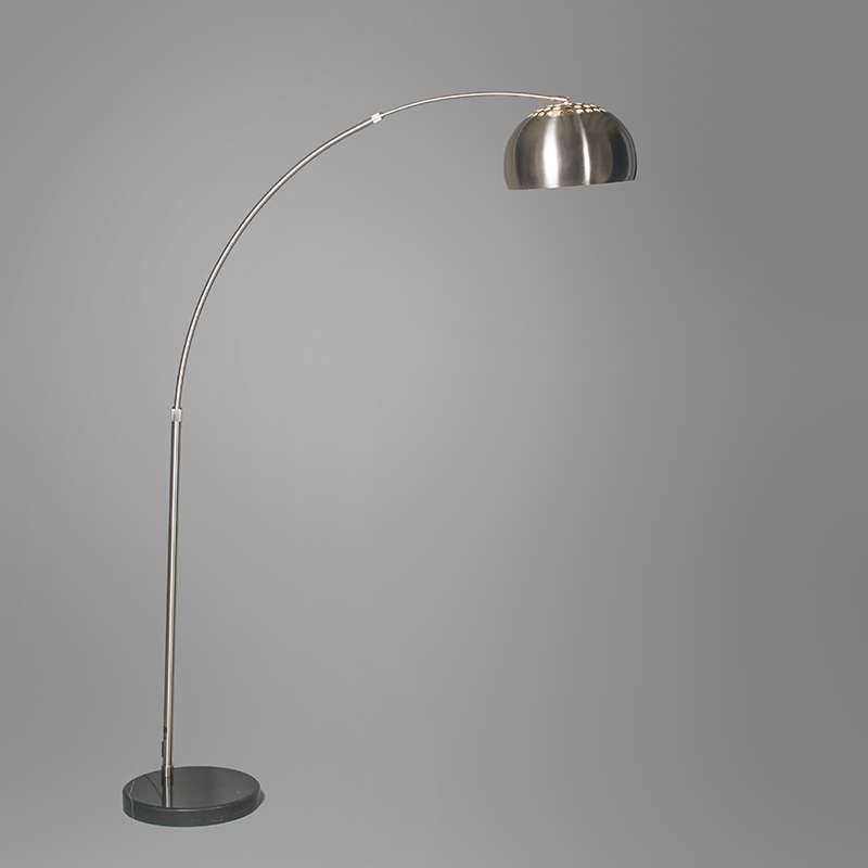 Large Steel Arc Lamp with Black Round Marble Base
