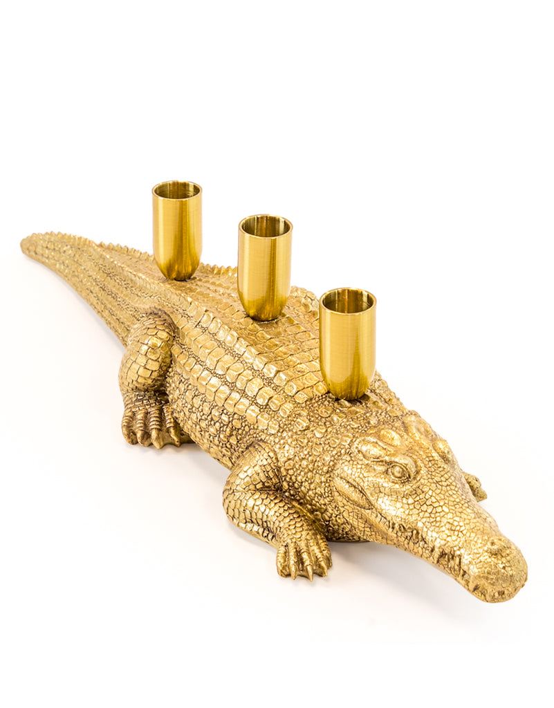 Antique Gold Crocodile Candle Holder