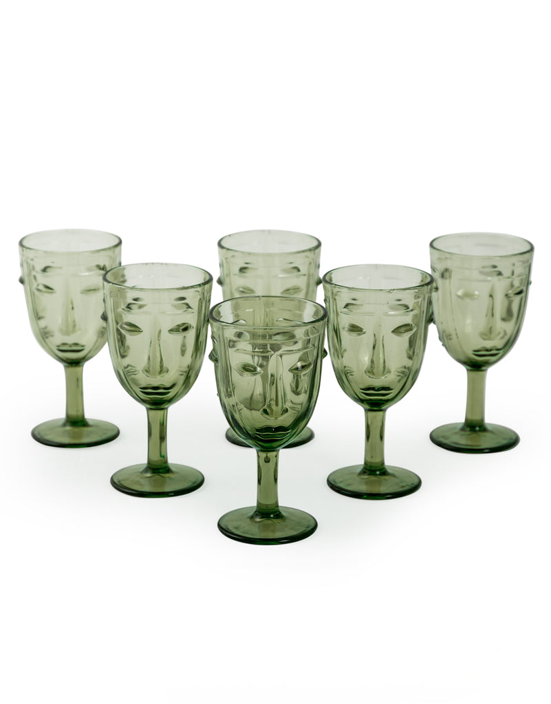 Green Deco Face Wine Glasses (set of 6)