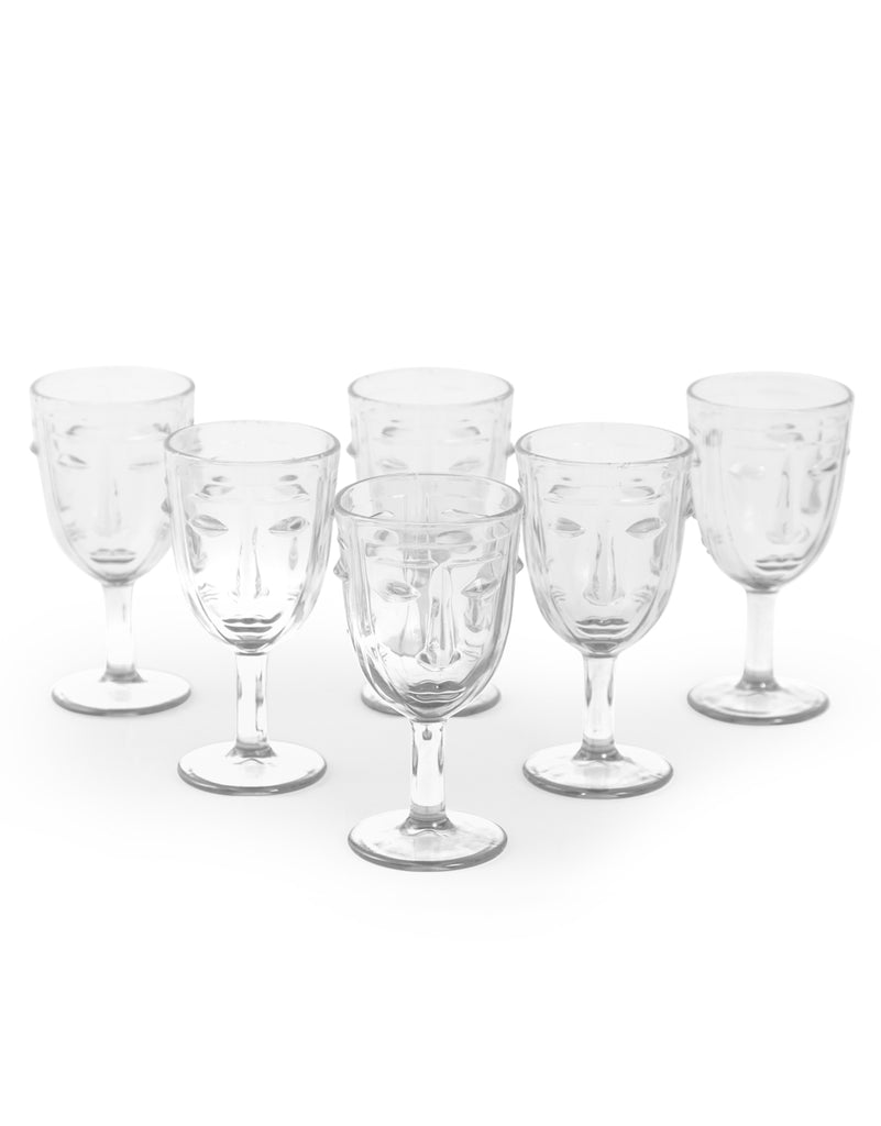 Clear Deco Face Wine Glasses (set of 6)