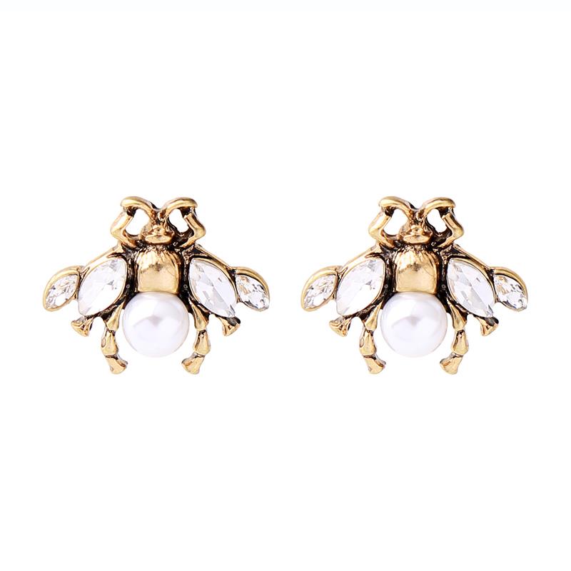 Cream Little Bee Earrings in Antique Gold - Wild Atlantic Living