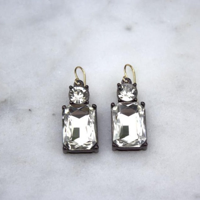 Clear Gem with Crystal Earrings in Antique Gold - Wild Atlantic Living