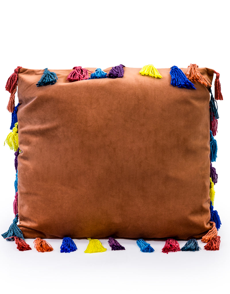 Terracotta Large Velvet Tassel Cushion
