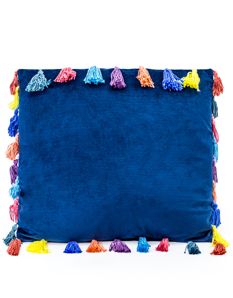 Navy Blue Large Velvet Tassel Cushion