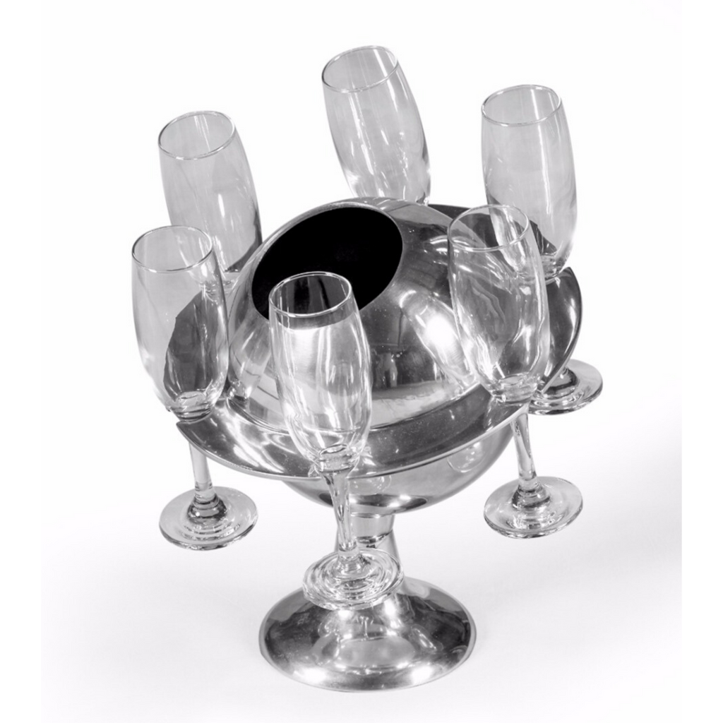 Polished Aluminium Ice Bucket / Champagne Cooler with 6 Glasses - Wild Atlantic Living