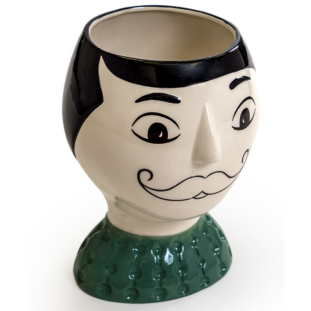 Ceramic Doodle Man's Face Vase/planter - Moustache