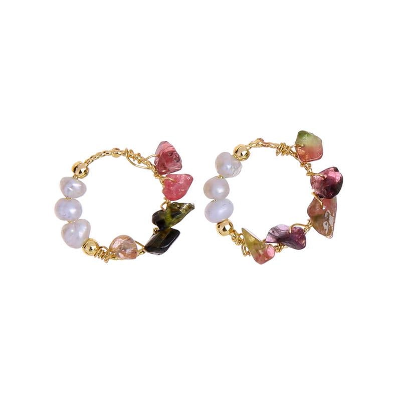 Hoop earrings with natural stones and cultured pearls