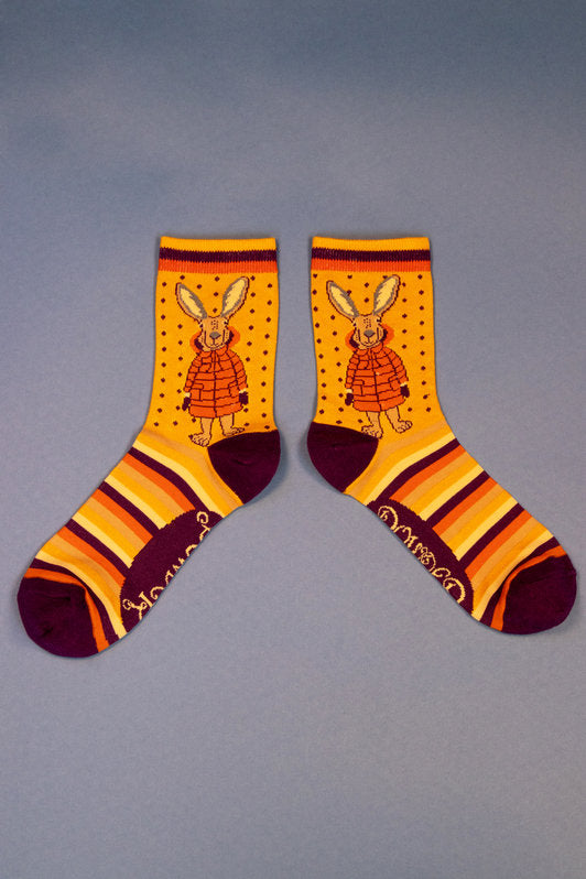 Puffa Jacket Bunny Ankle Socks-Mustard