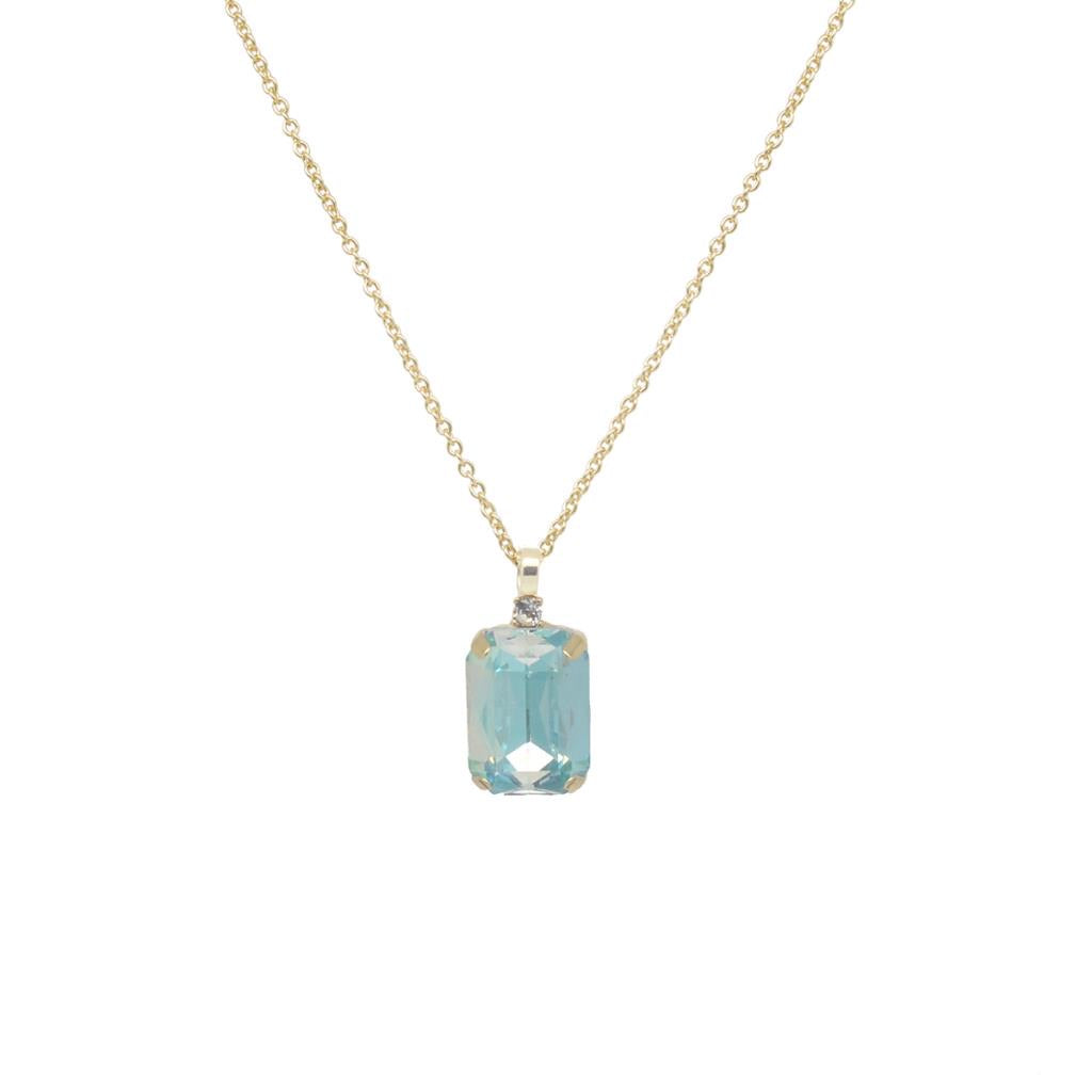 Single gem and tiny Crystal necklace gold with ombré aquamarine