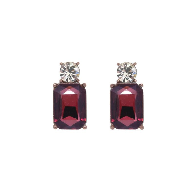 Mini gem earring bronze with burgundy and clear by