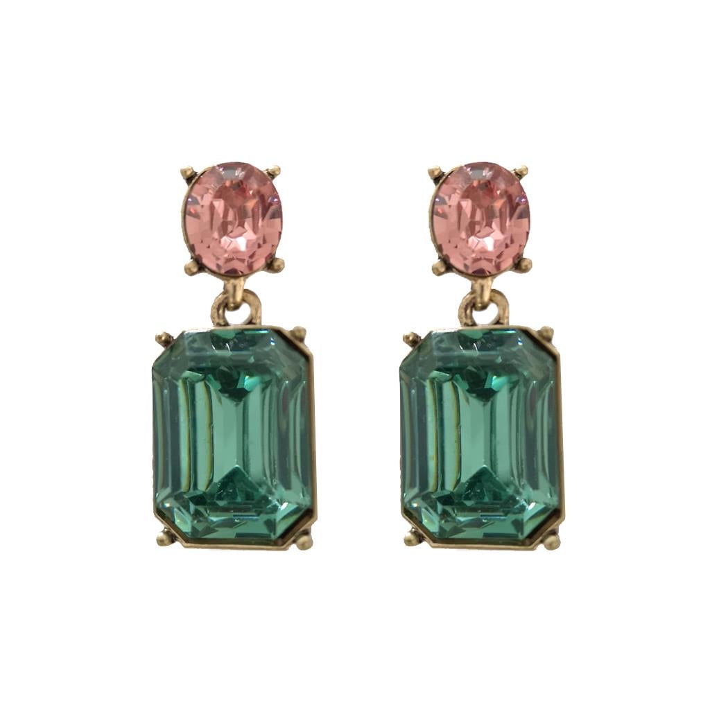 Simple gem earring deep green with peach