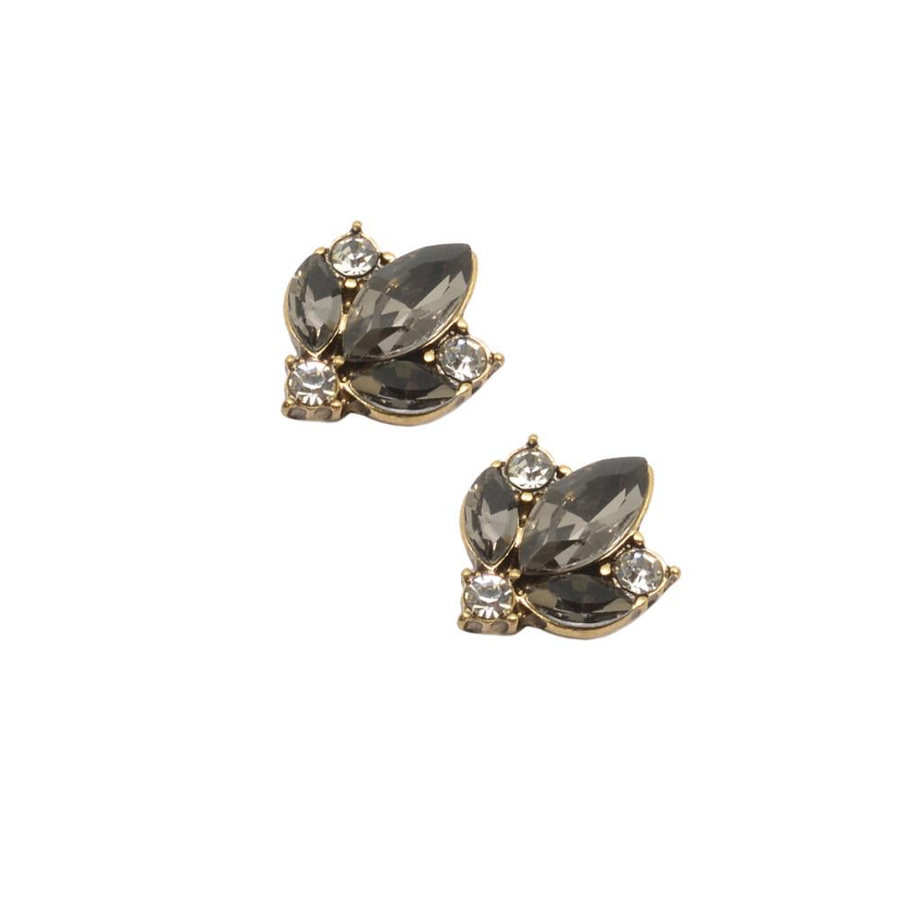 Crystal cluster earring grey with clear gold