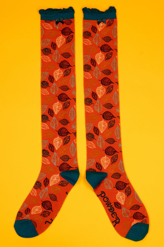 Leaf Knee High Socks-Tangerine