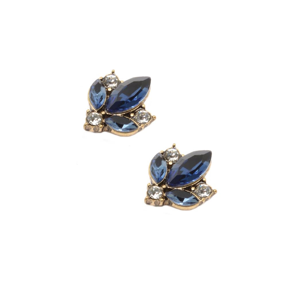 Crystal cluster earring navy with clear gold