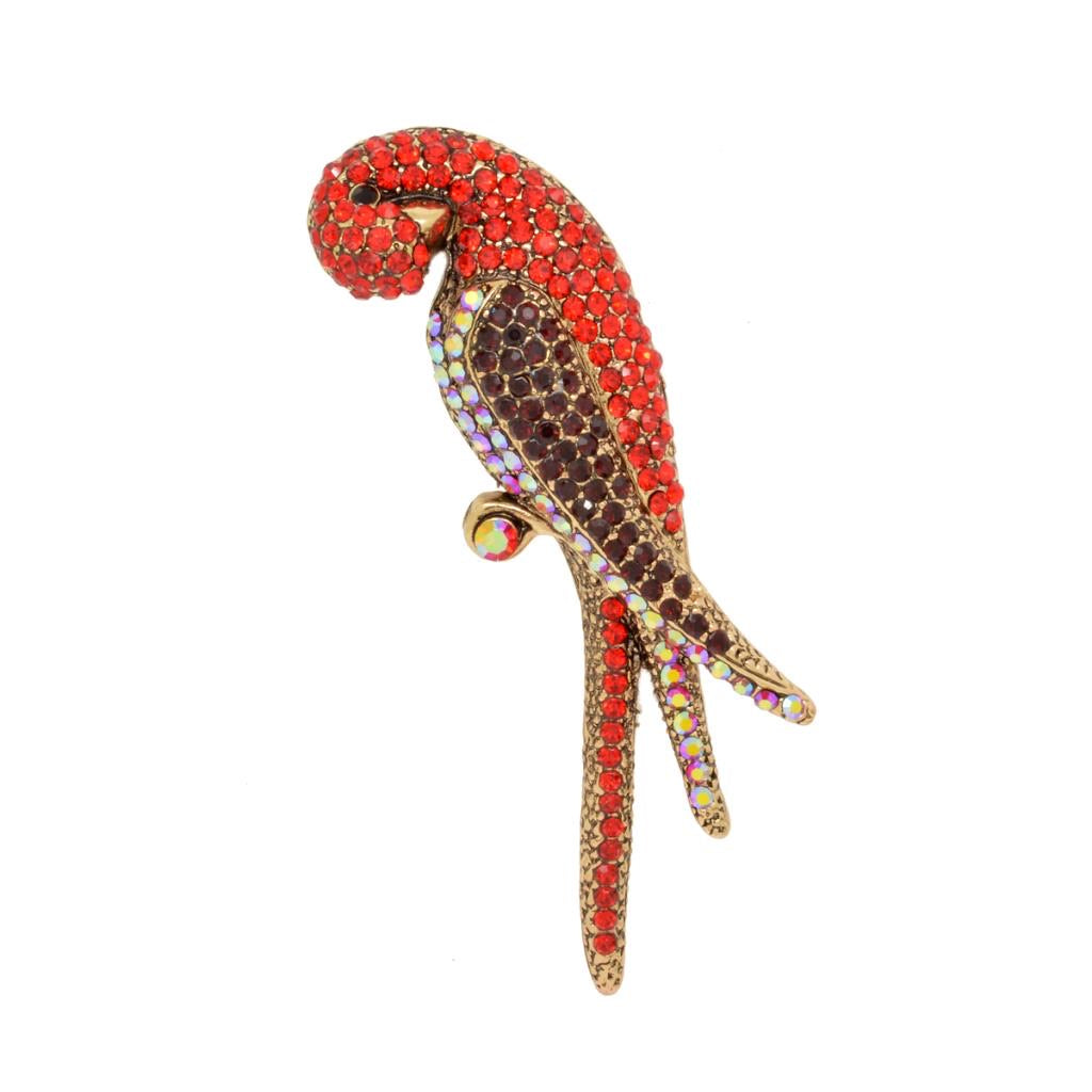 Sleeping parrot brooch Persian red