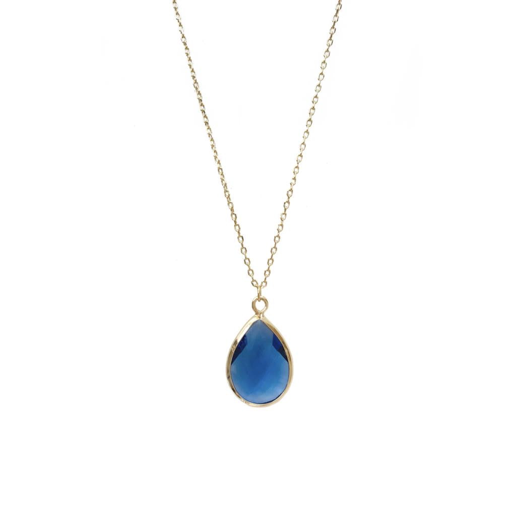 Faceted teardrop gem necklace blue