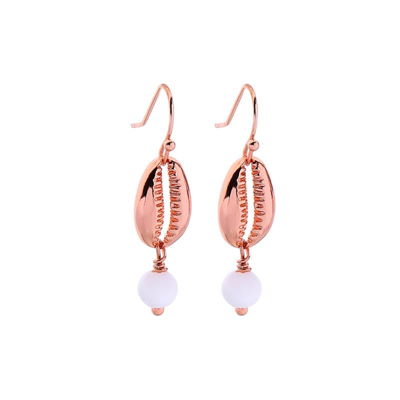 Shell and drop white earring rose gold