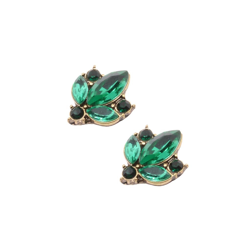 Crystal cluster earring emerald with green gold