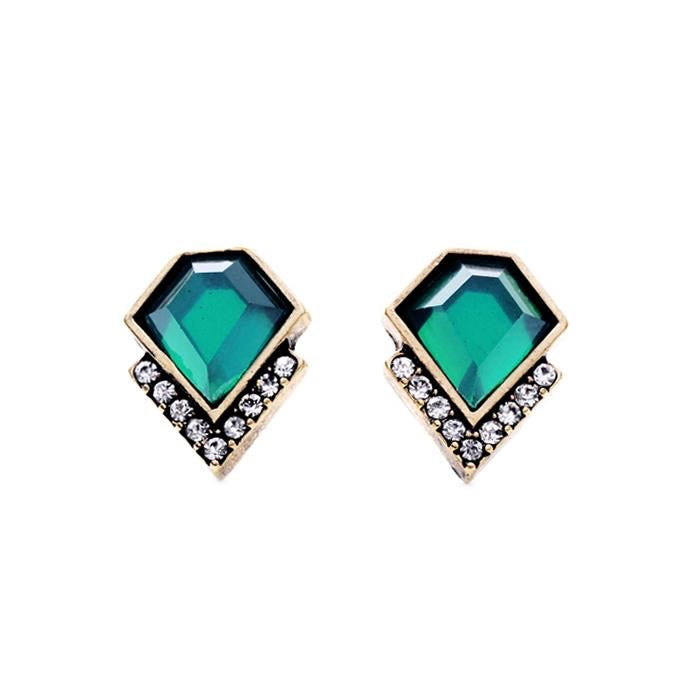 Geometric earrings with Crystals emerald