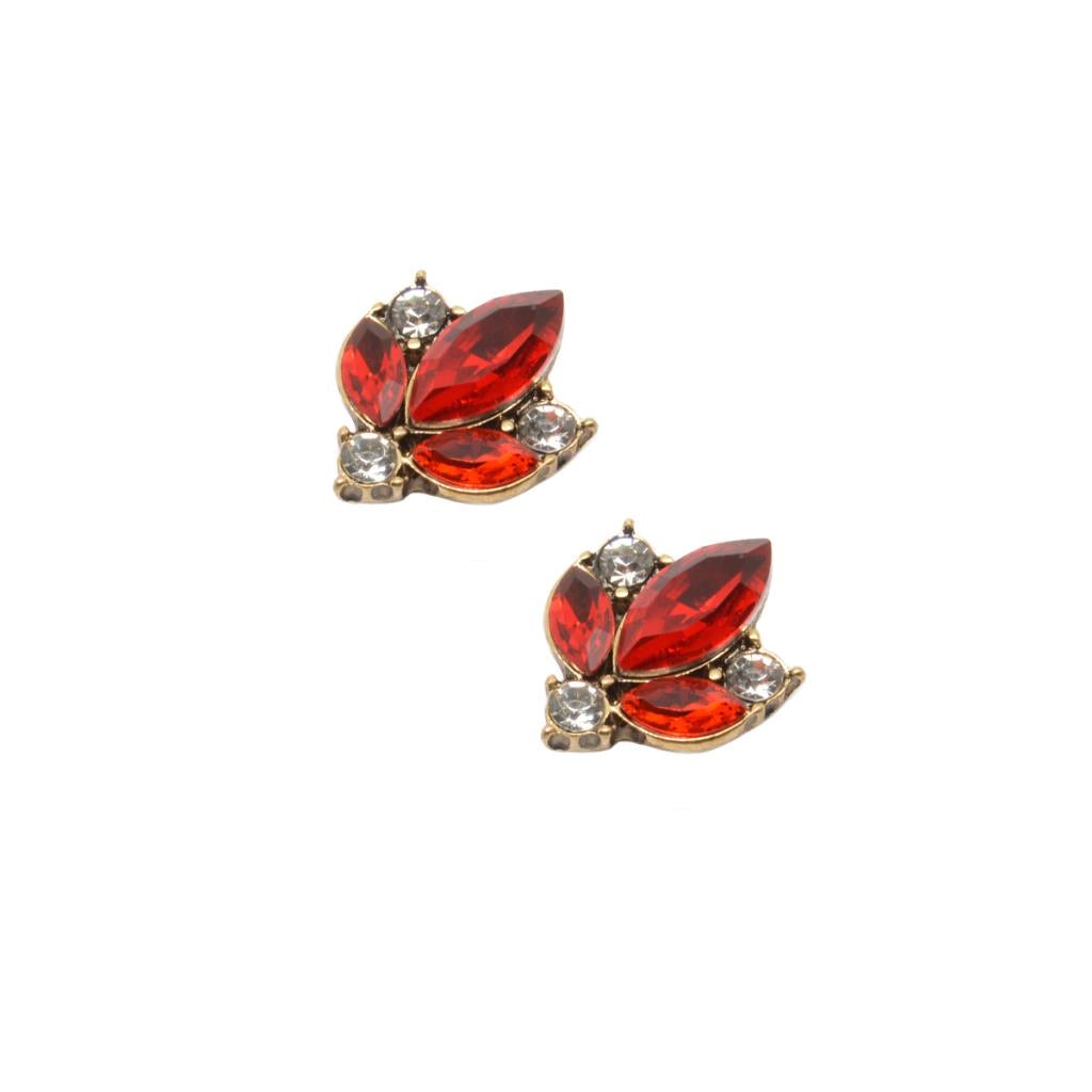 Crystal cluster earring red with clear gold