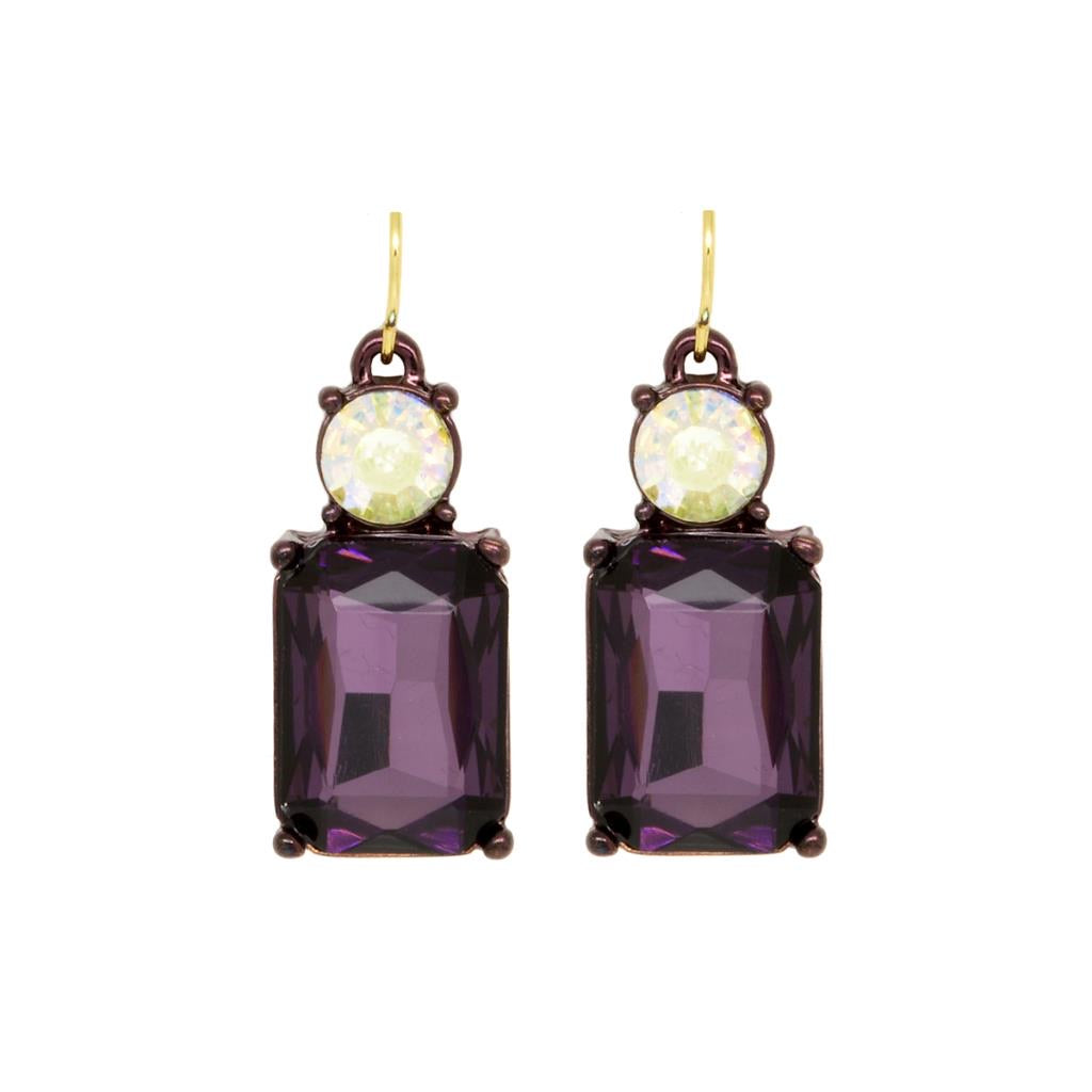 Simple gem earring deep purple with ab Crystal