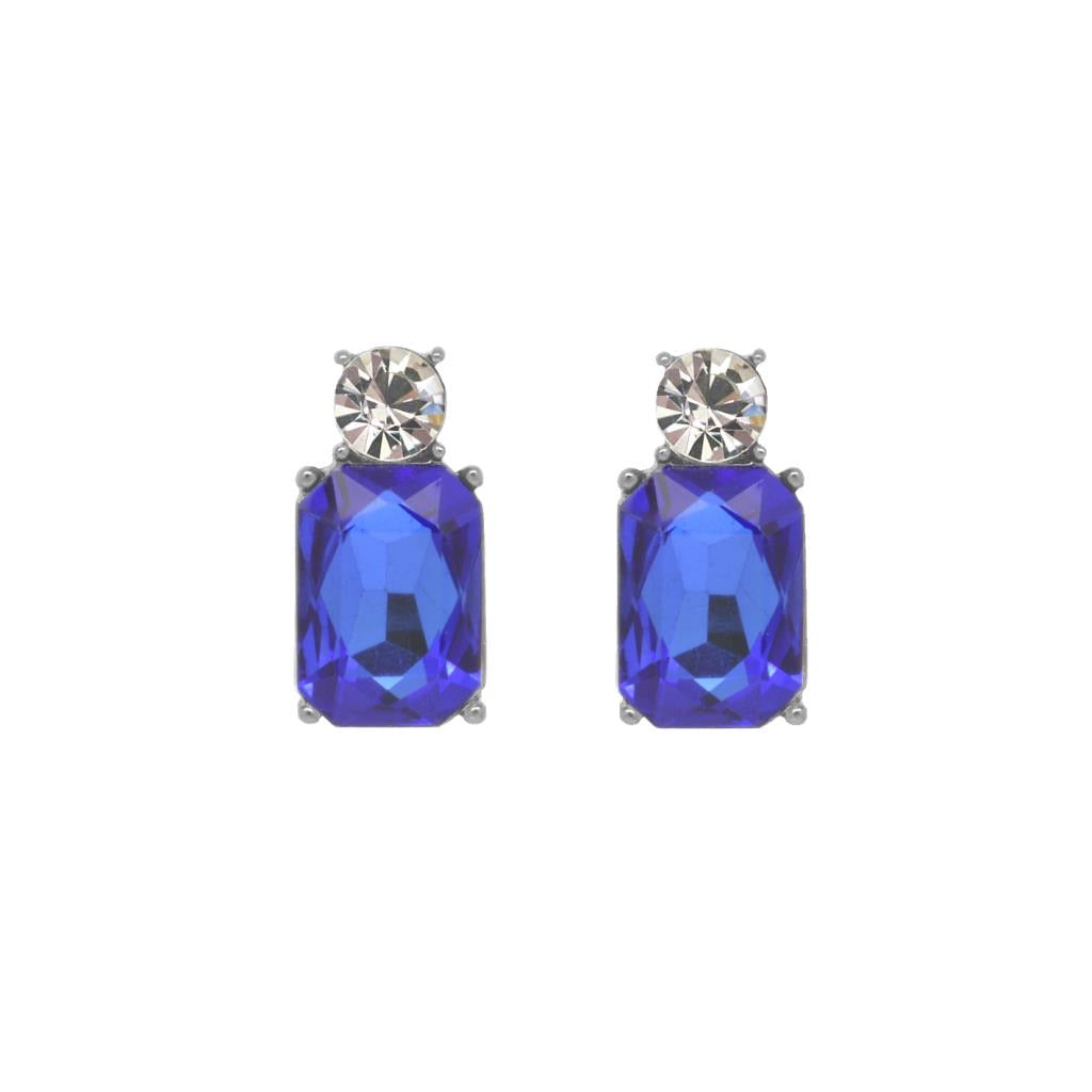 Mini gem earring antique silver with royal blue and clear