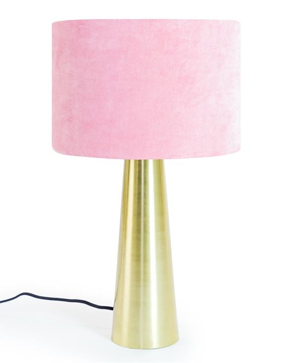 Brass Column Table Lamp with Velvet Shade