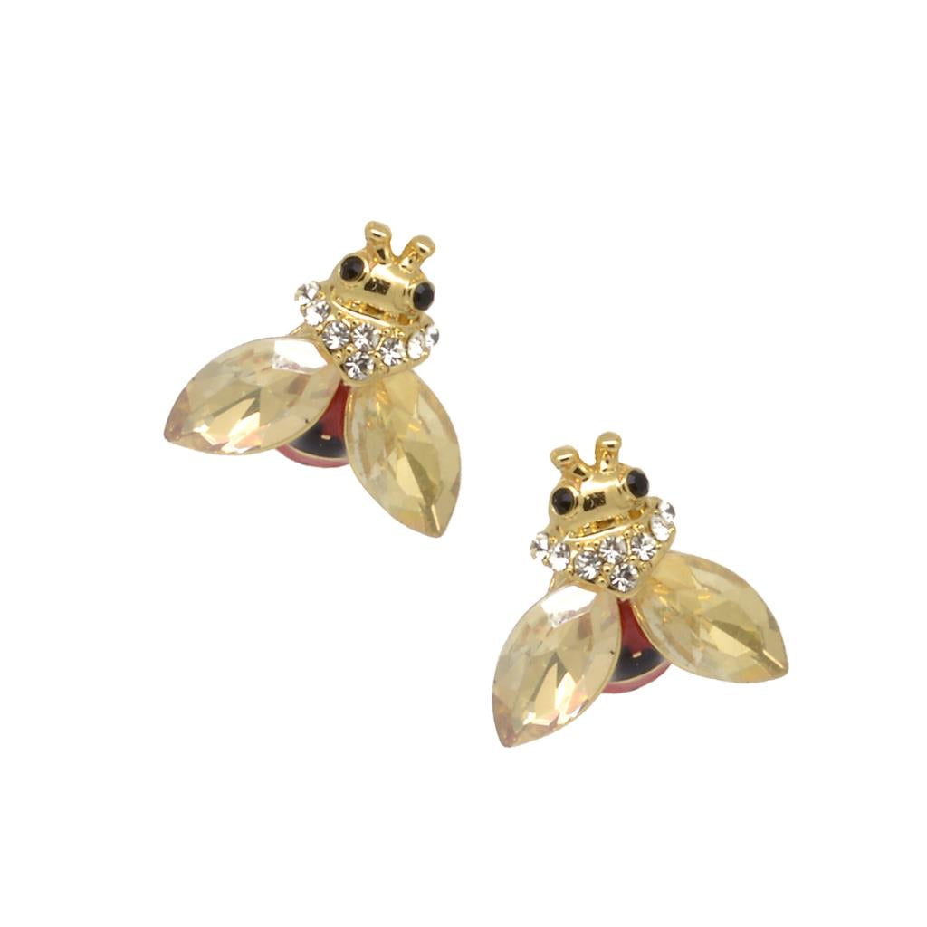 Gold bee earrings amber