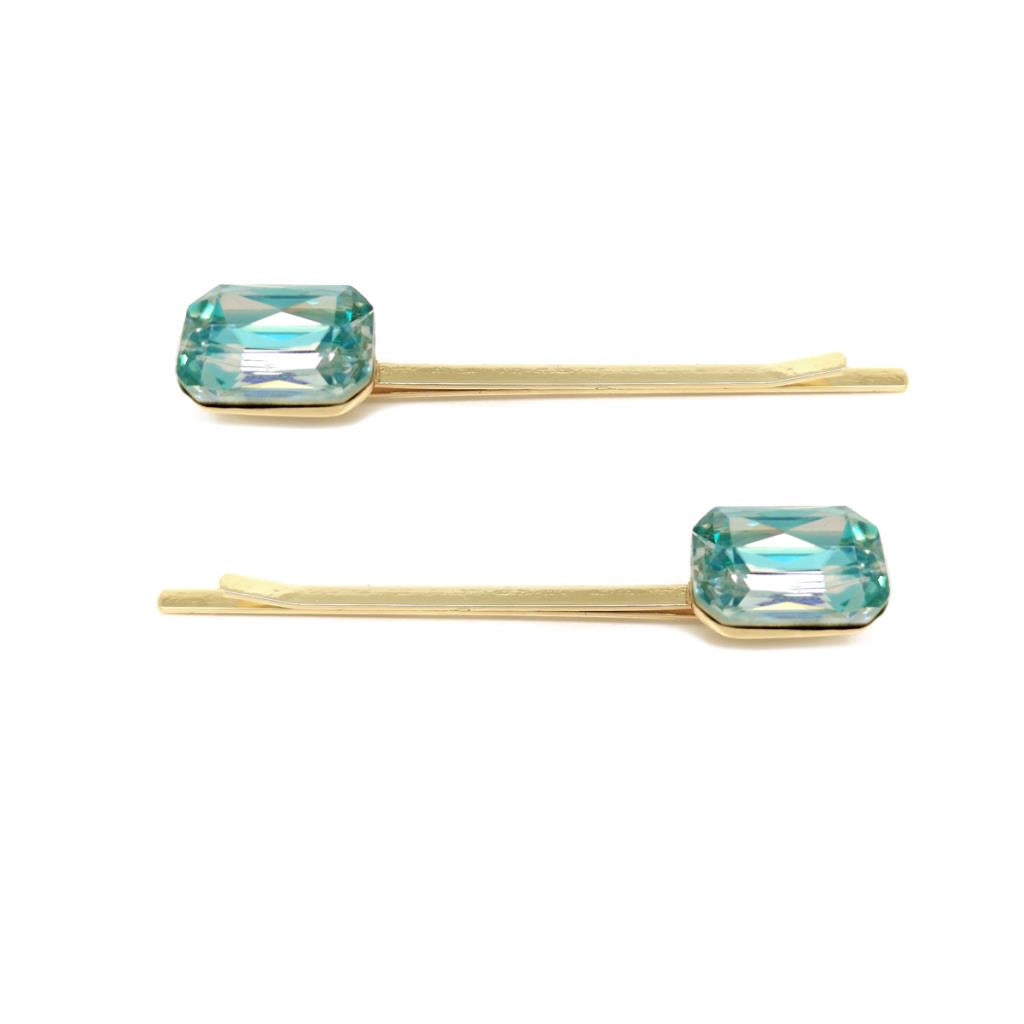 Twin gem hair clip ombré aquamarine
