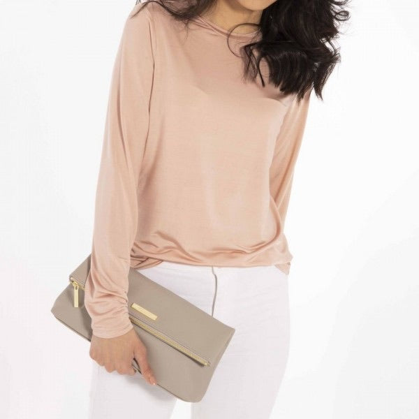 Alise Soft Pebble Fold Over Clutch | Stone