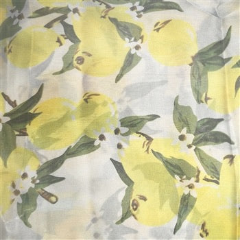 Lemon Print Silk-Feel Scarf in Yellow and White