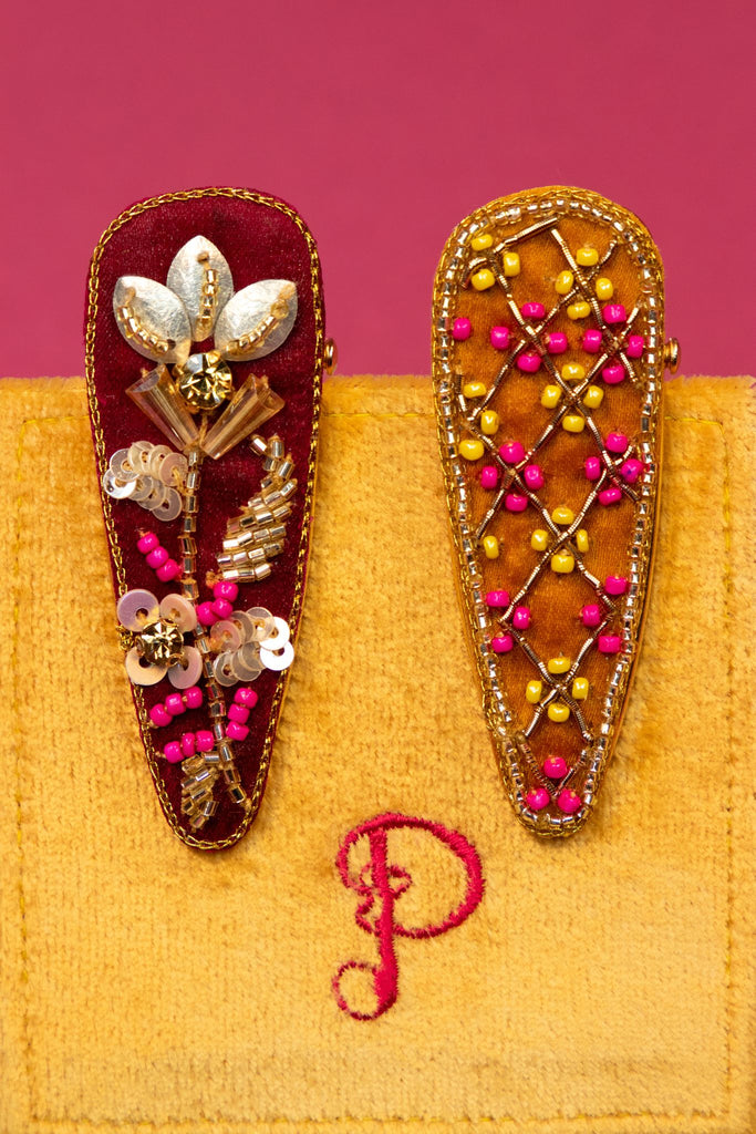 Jewelled Hair Clips (Pack of 2) Fuchsia