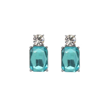 Mini Turquoise Gem with Clear Crystal Earrings in Antique Silver