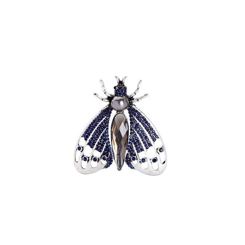 Crystal gem bee pin brooch grey and navy