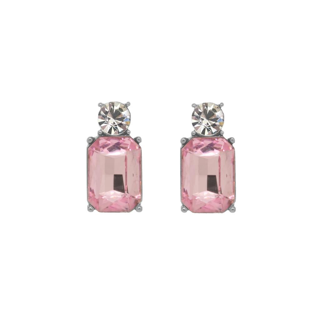 Mini gem earring antique silver with pink and clear