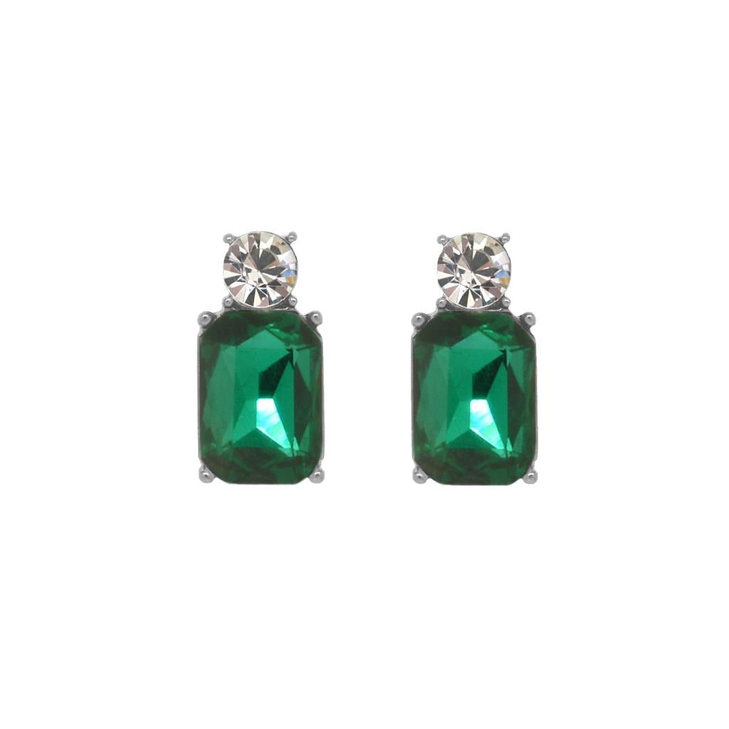 Mini gem earring antique silver with emerald and clear